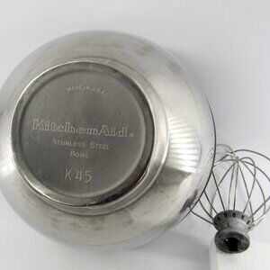 Vintage KitchenAid K45 Stainless Steel 4.5 QT Twist Lock Mixing Bowl & Wire Whip